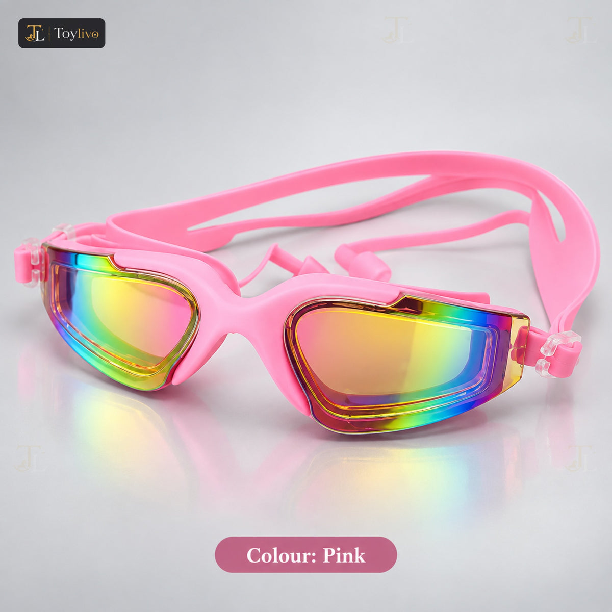Mirror Coated Swimming Goggles with Hard Case – pink