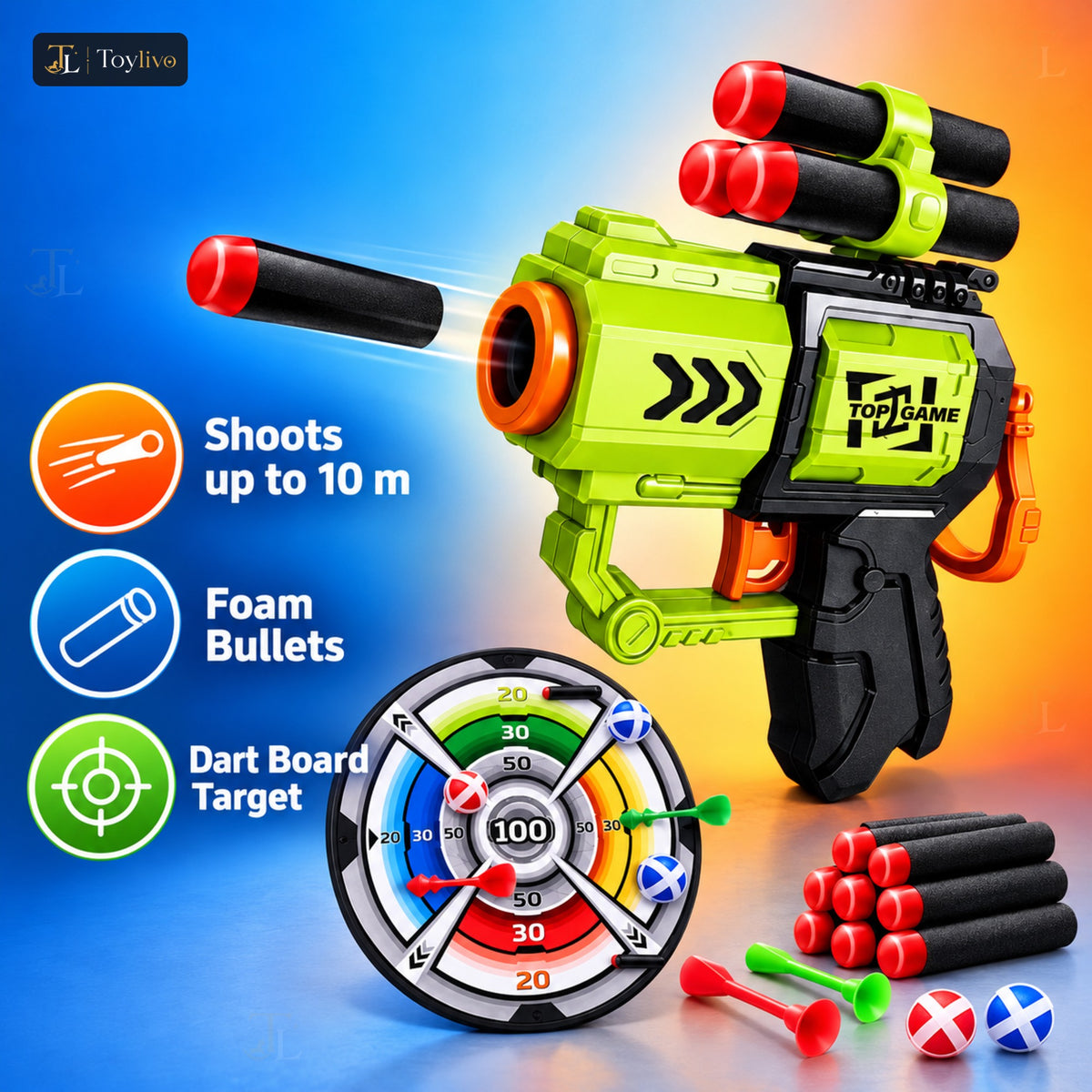 Air Blaster Foam Bullet Gun with Target – features
