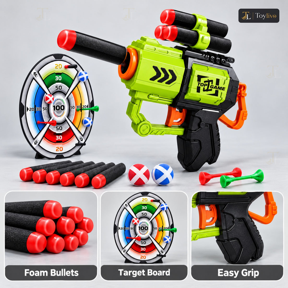 Air Blaster Foam Bullet Gun with Target – features