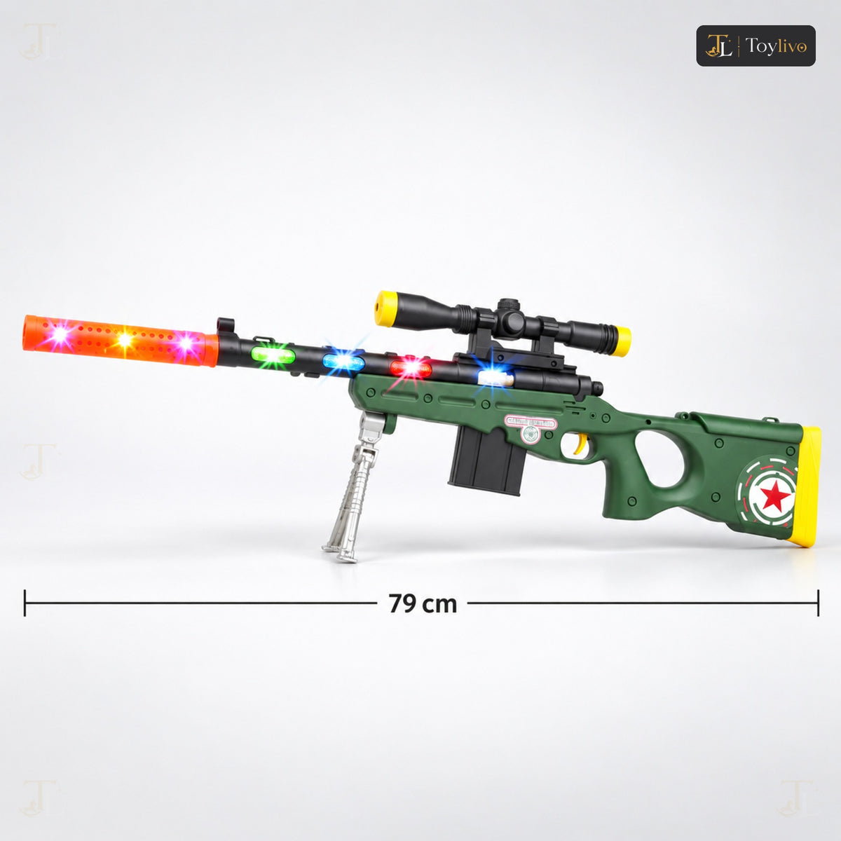 AWM Army Green Toy Sniper with Lights & Sound – features