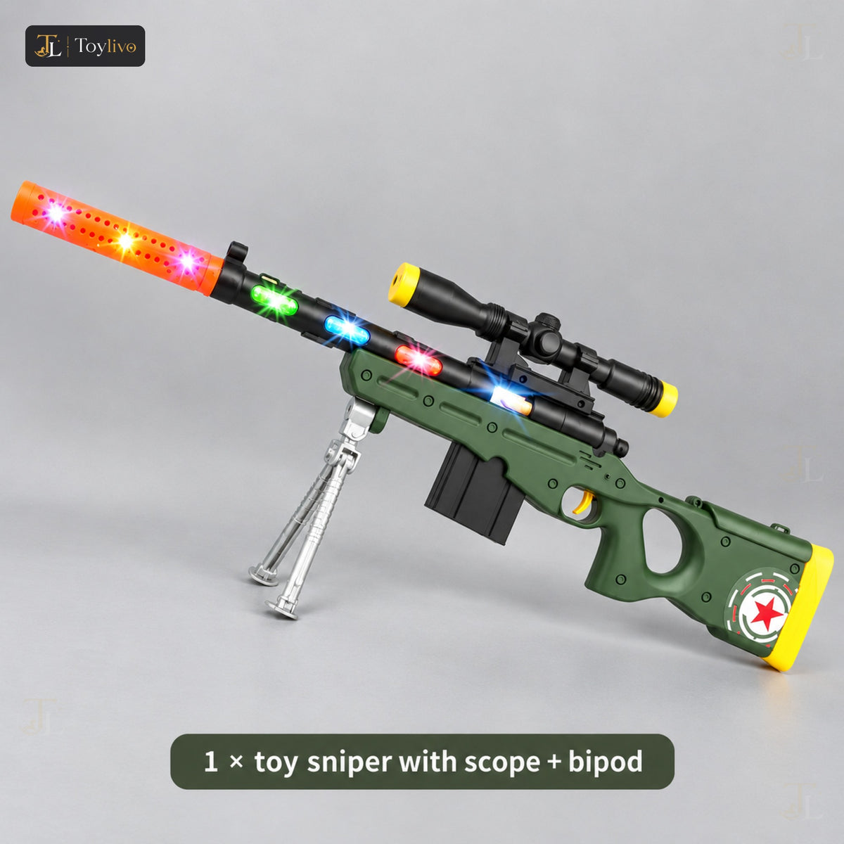 AWM Army Green Toy Sniper with Lights & Sound – features