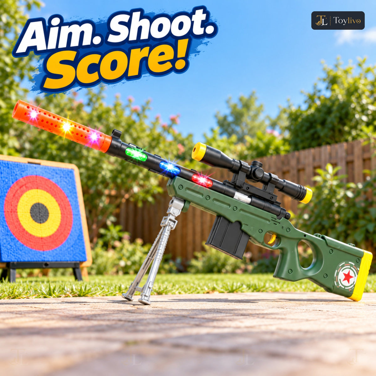AWM Army Green Toy Sniper with Lights & Sound – features