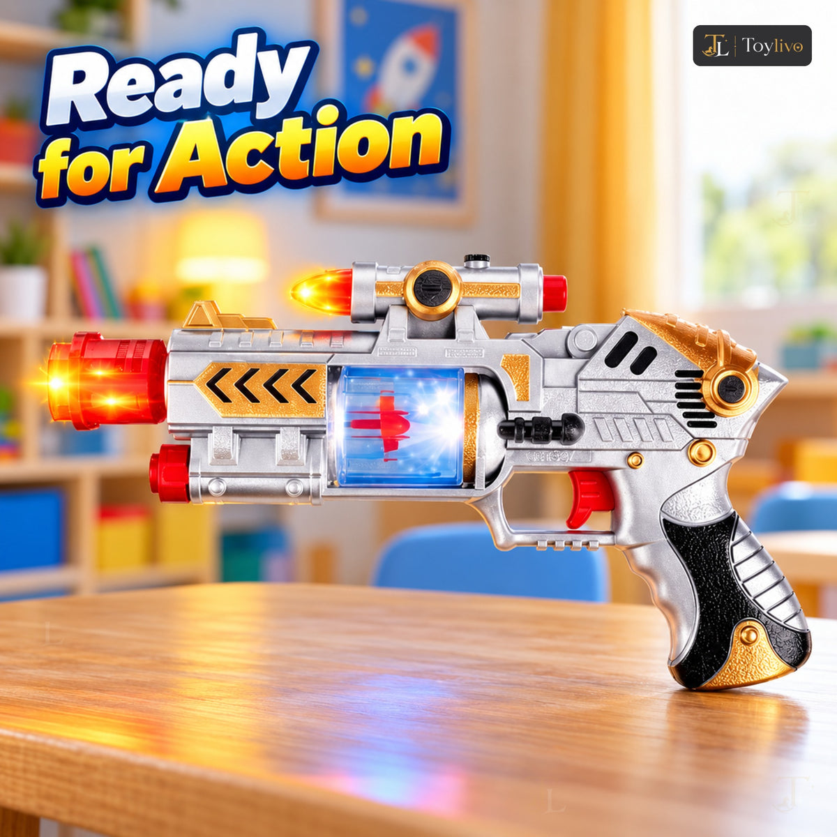 Space Toy Gun with Light & Sound – features