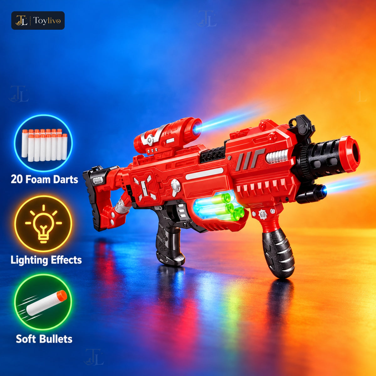Soft Dart Blaster Gun with Lights (20 Darts) – features