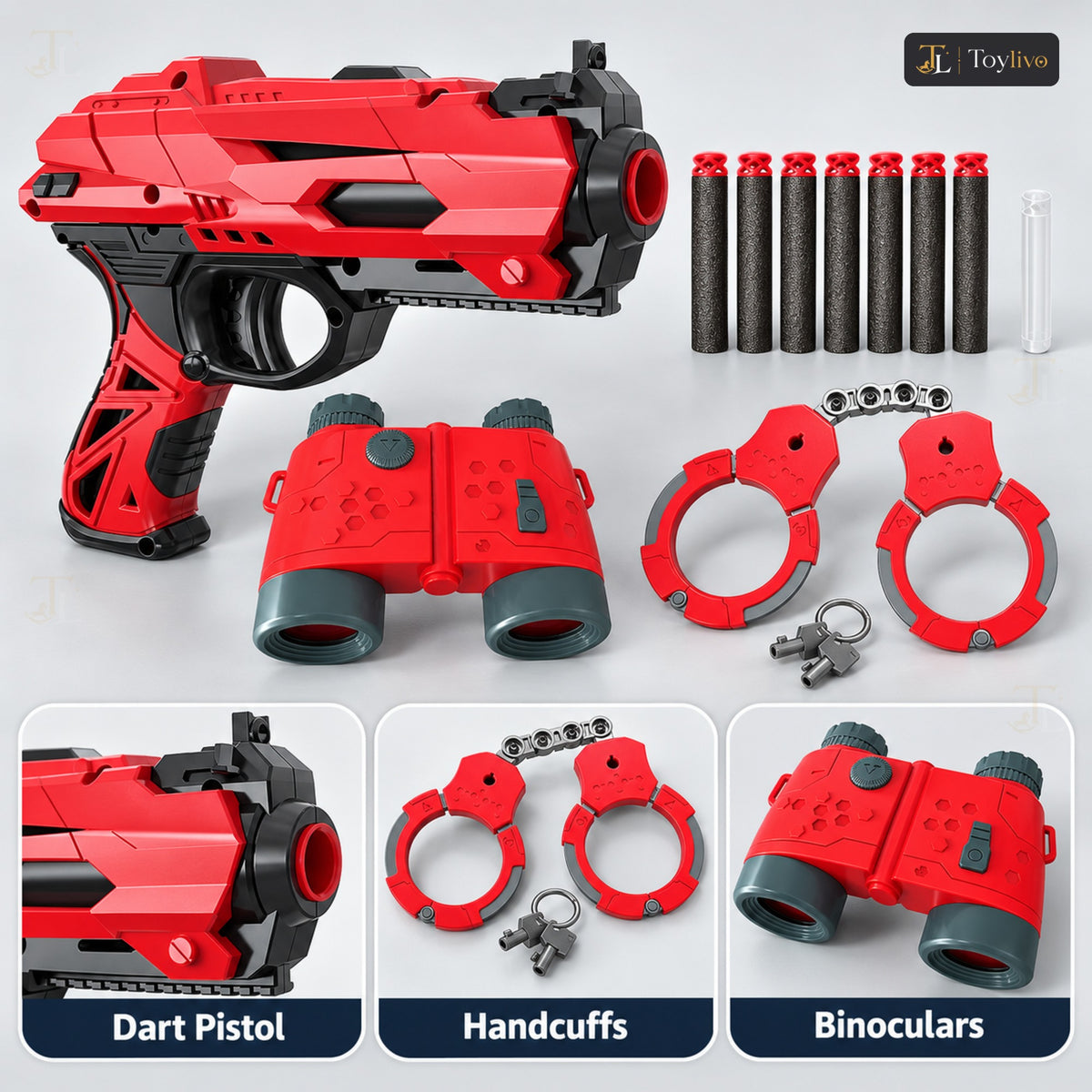 Police Toy Gun Set with Handcuffs & Binoculars – features
