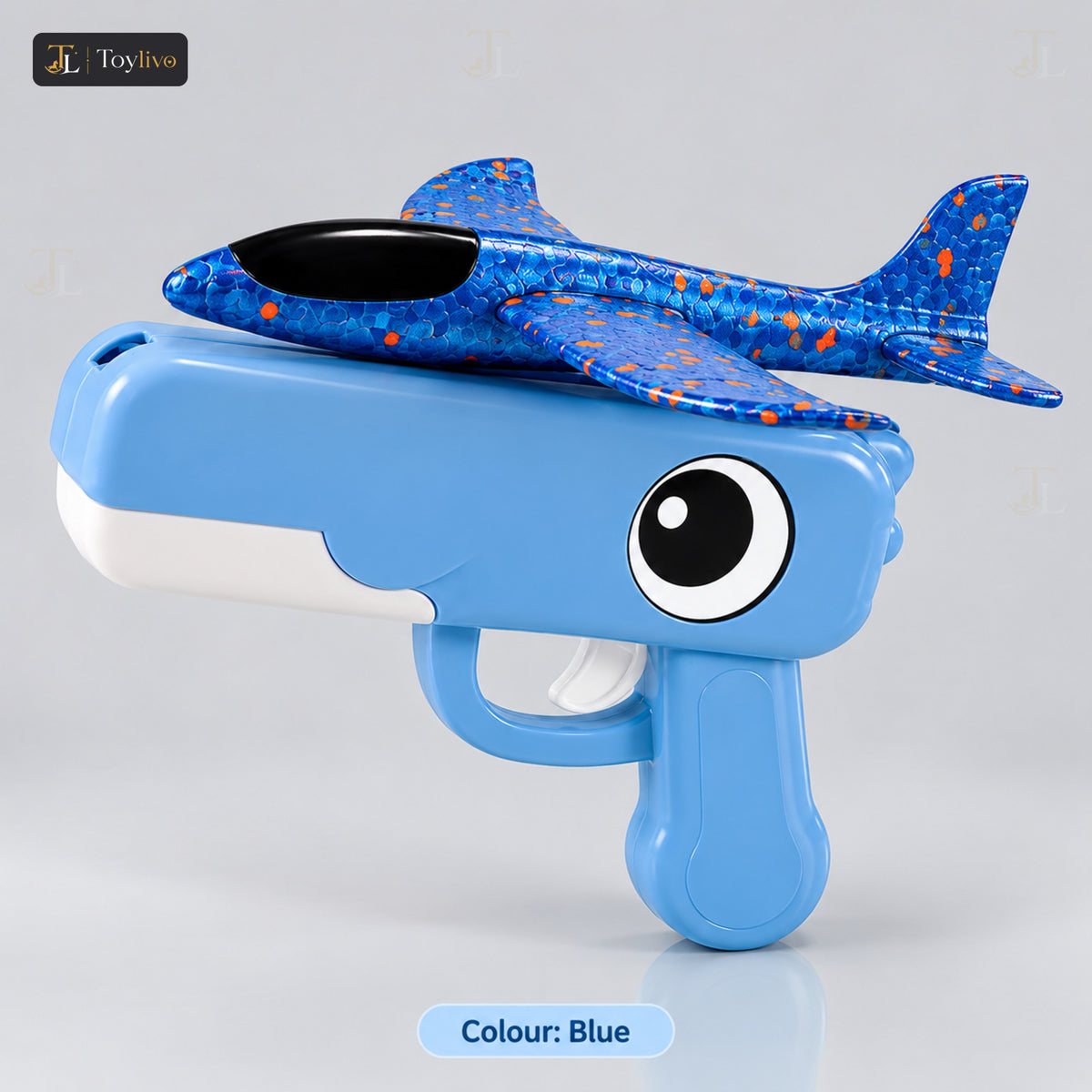 Cute Dinosaur Launcher Gun with Foam Planes – blue