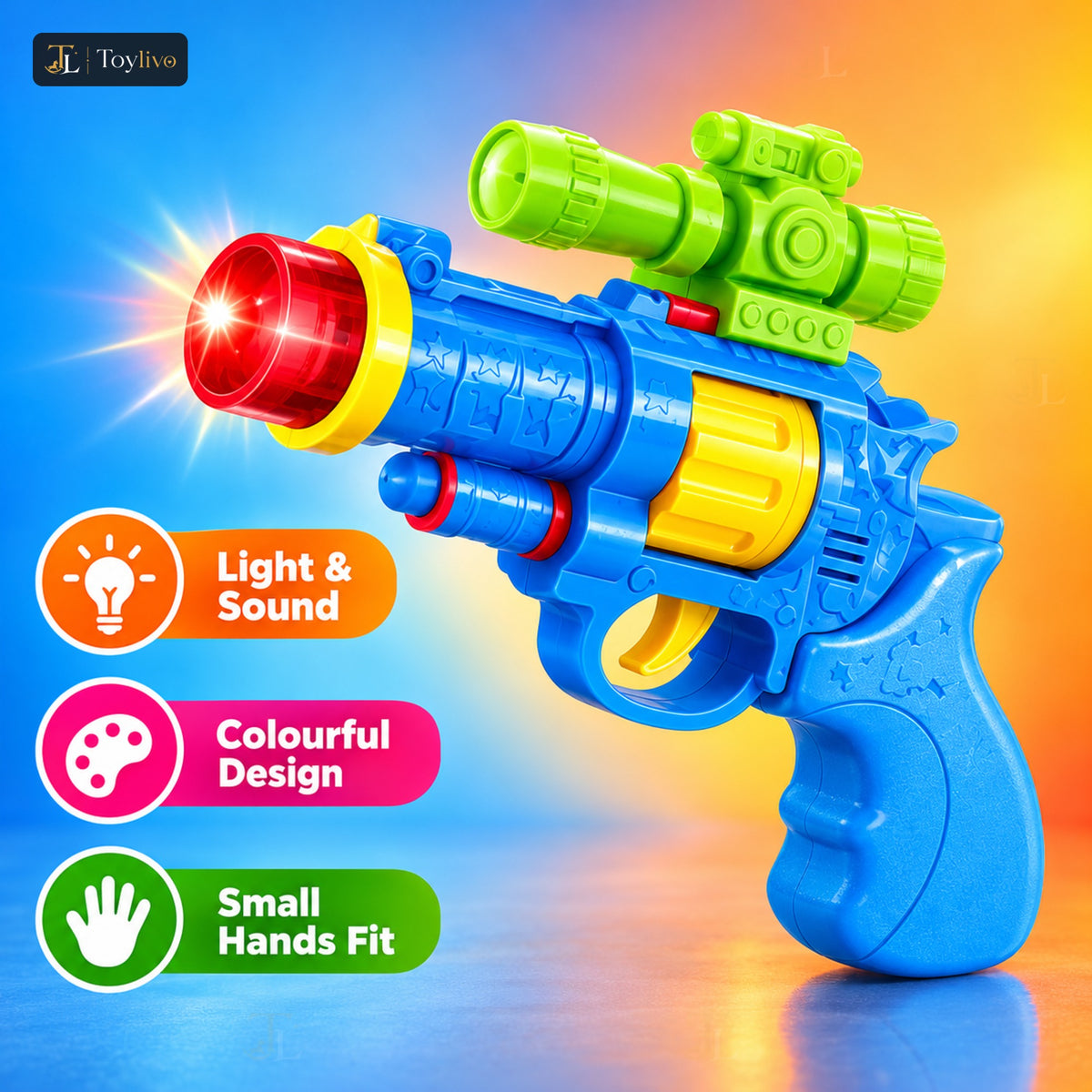 Sound & Light Mini Revolver Toy Gun – features