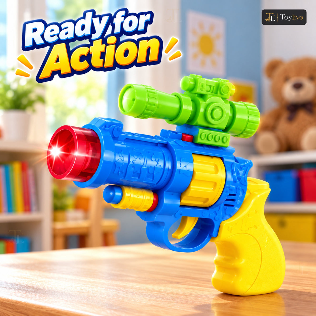 Sound & Light Mini Revolver Toy Gun – features
