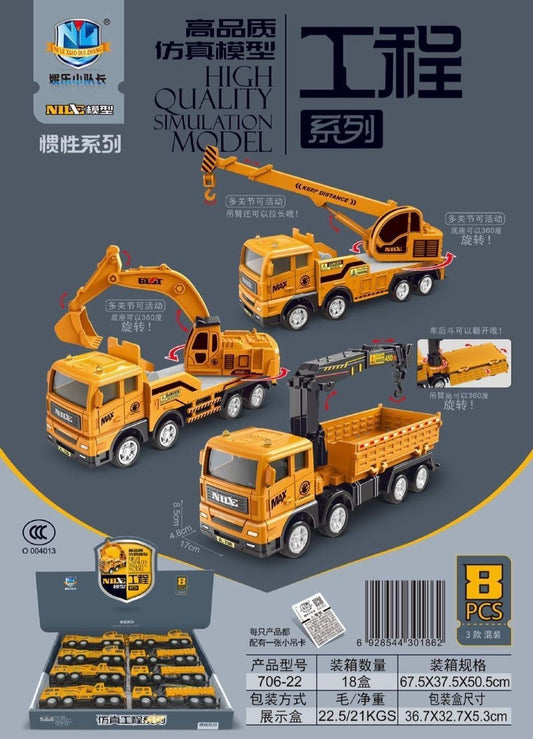 Construction Truck Model Set - Crane, Excavator & Tipper