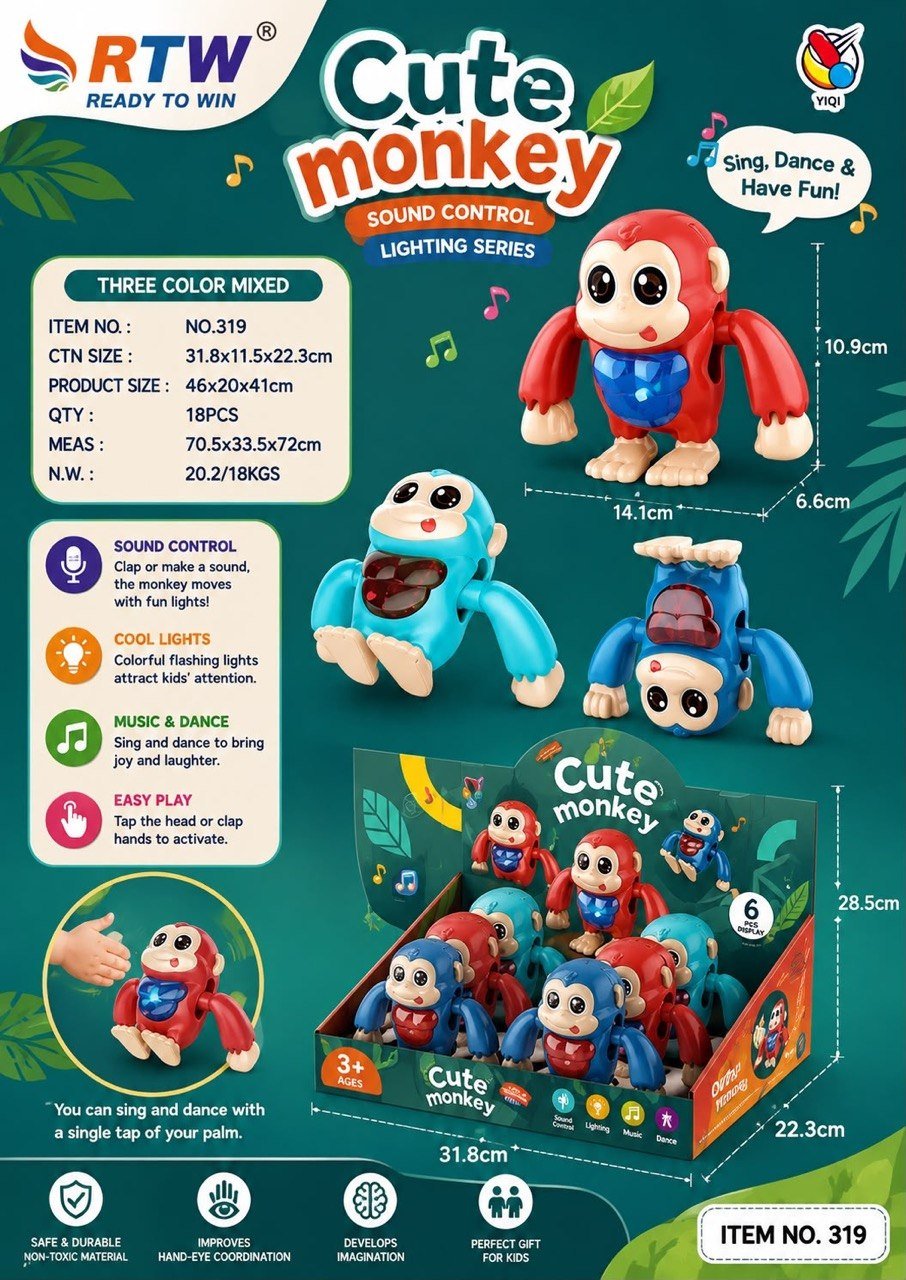 Cute Dancing Monkey Toy with Sound Control & Lights
