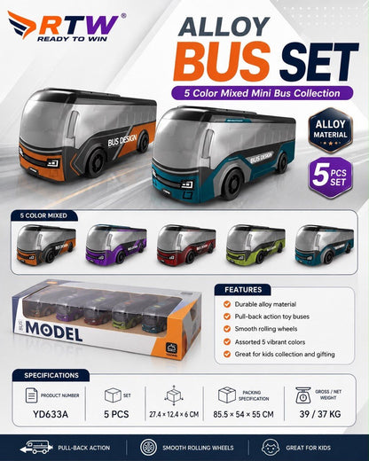 Alloy Mini Bus Set (5 Pcs)