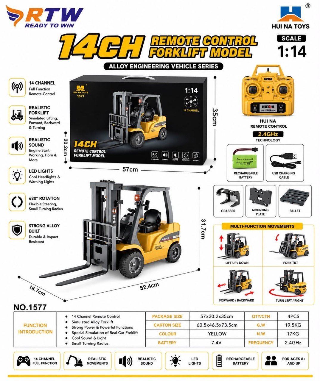1:14 14CH RC Forklift Model (Alloy)
