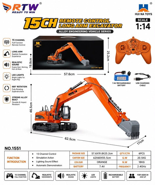 1:14 15CH RC Long Arm Excavator (Alloy)