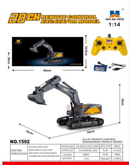 1:14 28CH RC Excavator Model (Alloy, Grey)