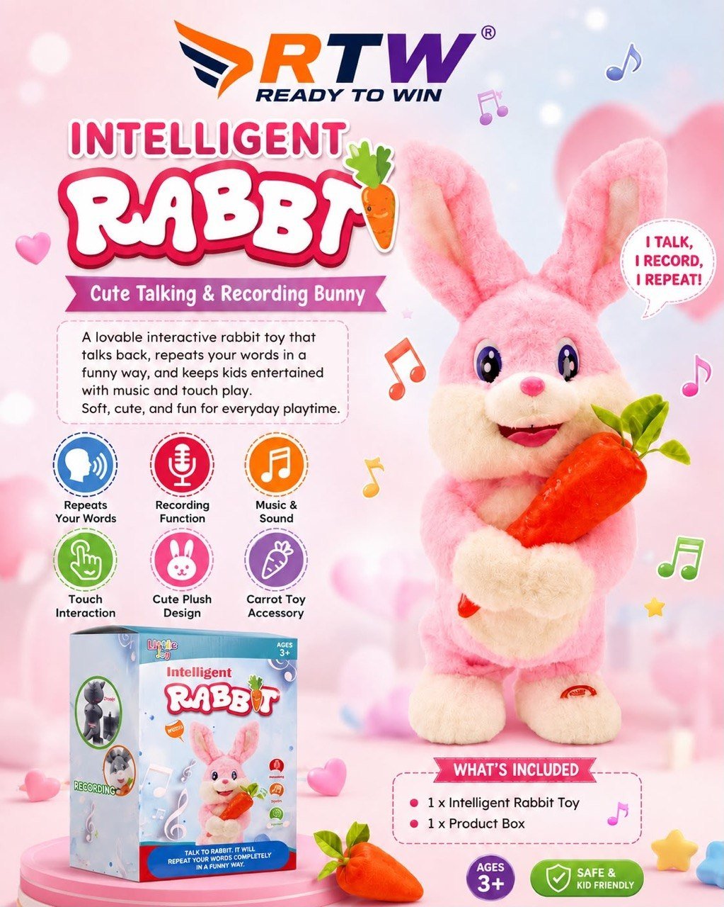 Intelligent Talking & Recording Rabbit Plush