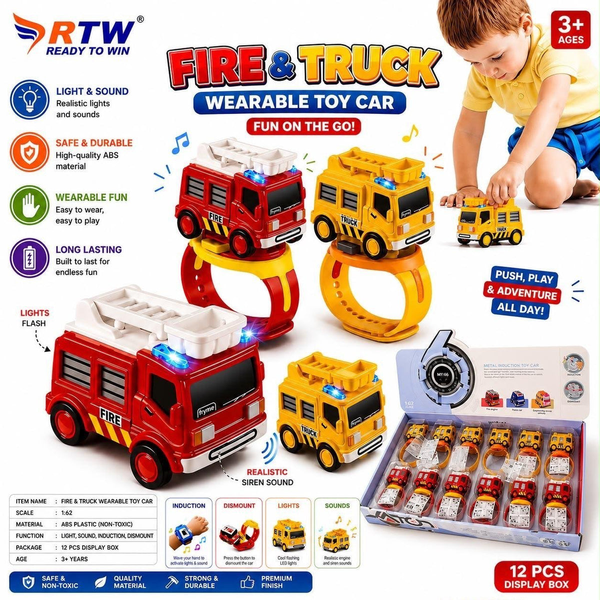 Fire & Truck Wearable Watch Toy Car