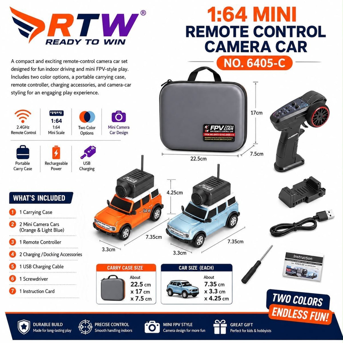 1:64 Mini RC Camera Car (FPV) with Carry Case