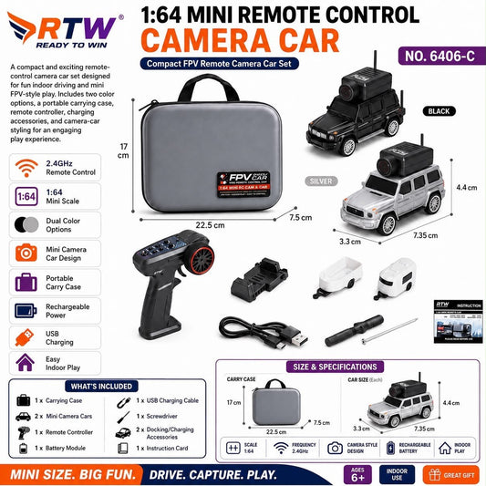1:64 Mini RC FPV Camera Car Set