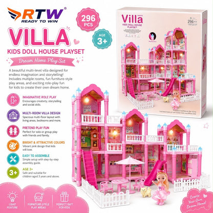 Villa Kids Doll House Play Set (296 Pcs)