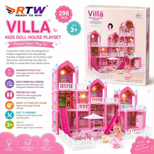 Villa Kids Doll House Play Set (296 Pcs)