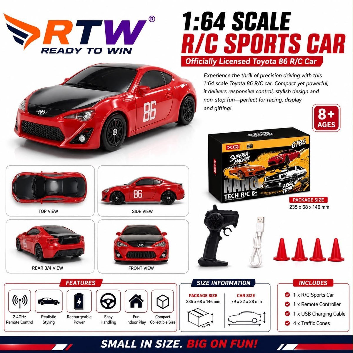 1:64 RC Toyota GR86 Sports Car