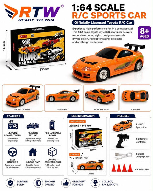 1:64 RC Toyota Supra Sports Car (Orange)