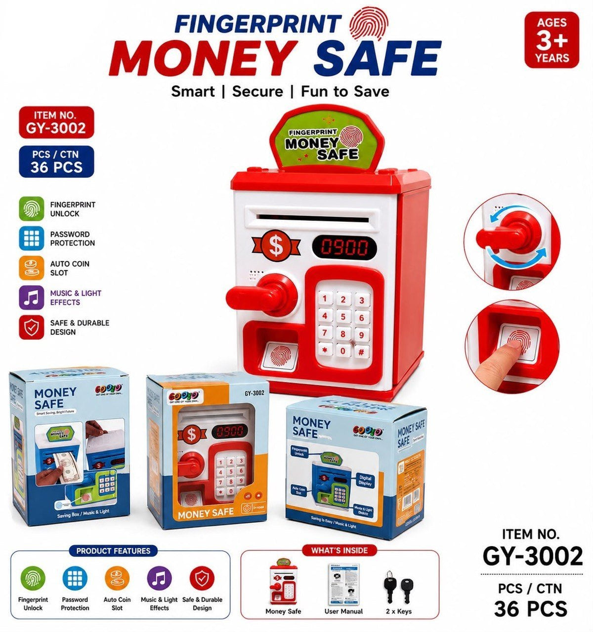 Fingerprint Money Safe Piggy Bank ATM - Gy3002