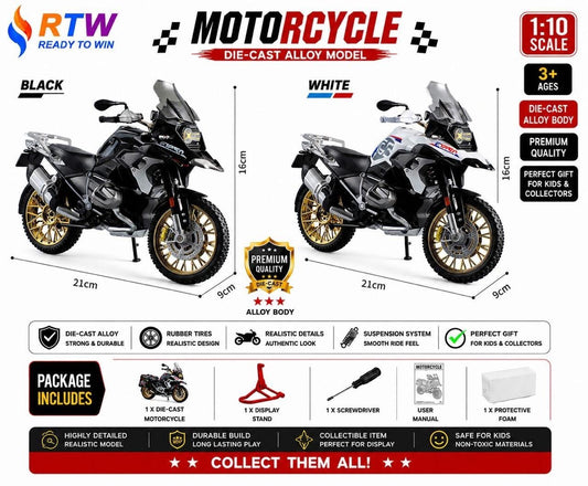 1:10 Die-Cast Adventure Touring Motorcycle Model