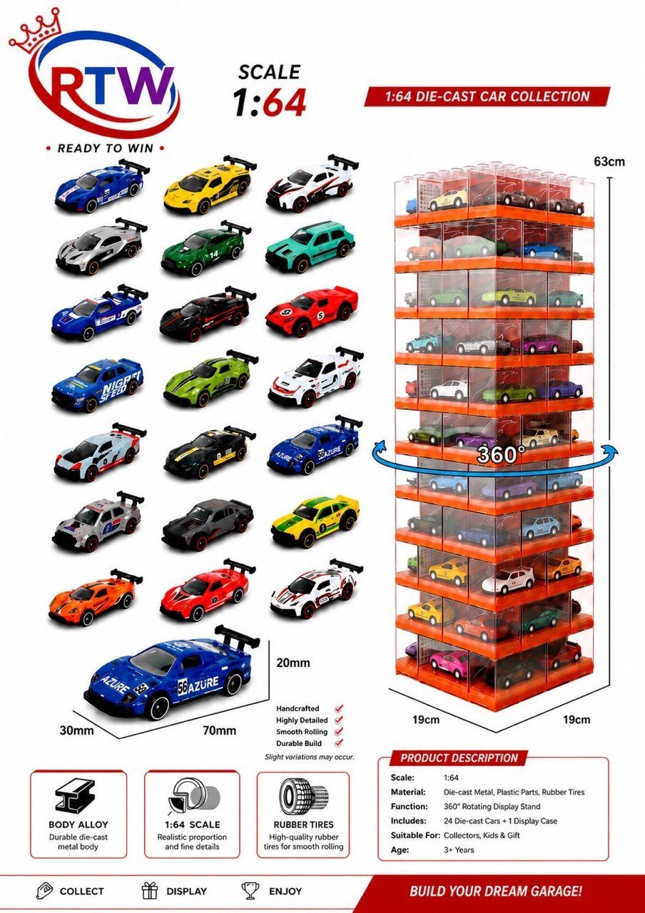 1:64 Die-Cast Mini Racing Car (Single Piece)