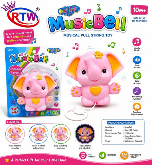 Music Bell Elephant Pull String Toy