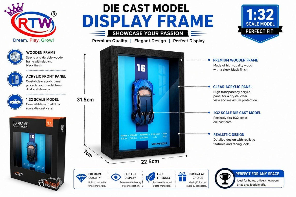 1:32 Die-Cast Model Car with Display Frame (Blue)