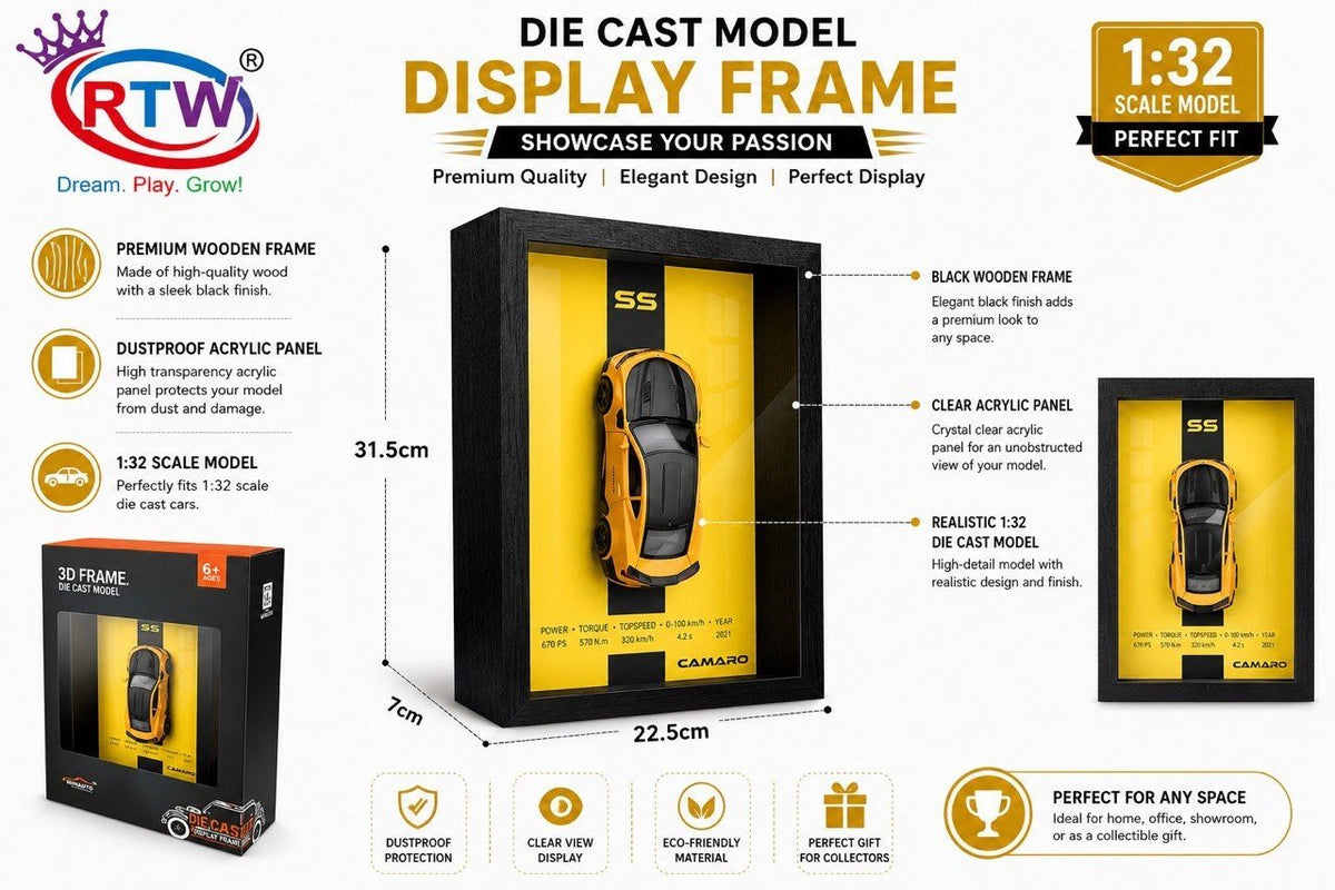 1:32 Die-Cast Model Car with Display Frame - Yellow
