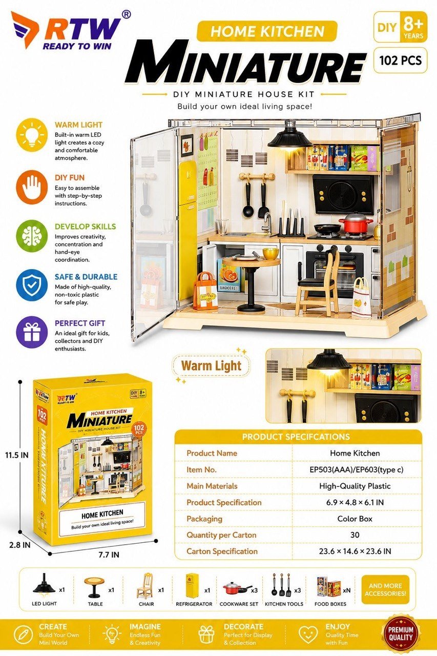 DIY Miniature House Kit - Home Kitchen (102 Pcs)
