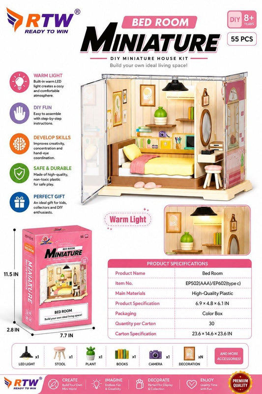 DIY Miniature House Kit - Bedroom (55 Pcs)