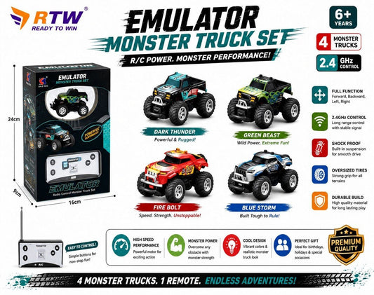RC Emulator Monster Truck Set (4 Trucks)