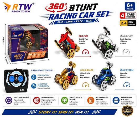 RC 360° Stunt Racing Car Set (4 Cars)
