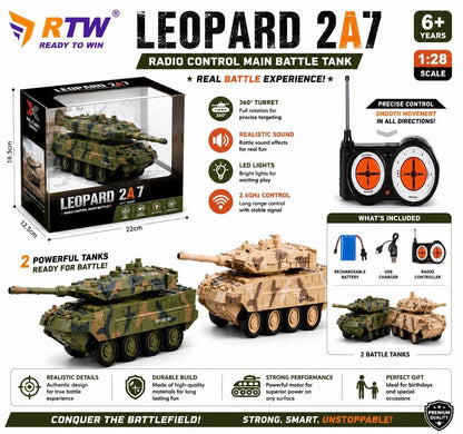 1:28 RC Leopard 2A7 Battle Tank Set (2 Tanks)