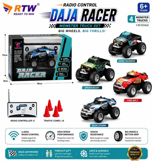 RC Daja Racer Monster Truck Set (4 Trucks)