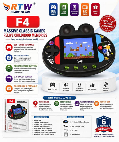 F4 Handheld Game Console with 500+ Classic Games