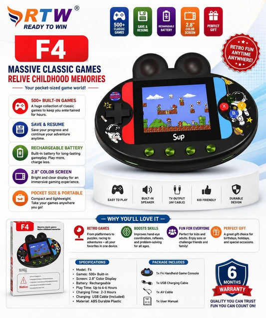 F4 Handheld Game Console with 500+ Classic Games