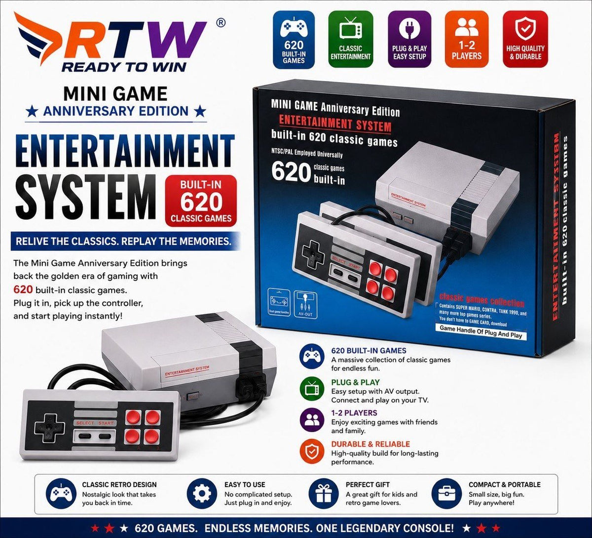 Mini Classic Entertainment TV Game System with 620 Games
