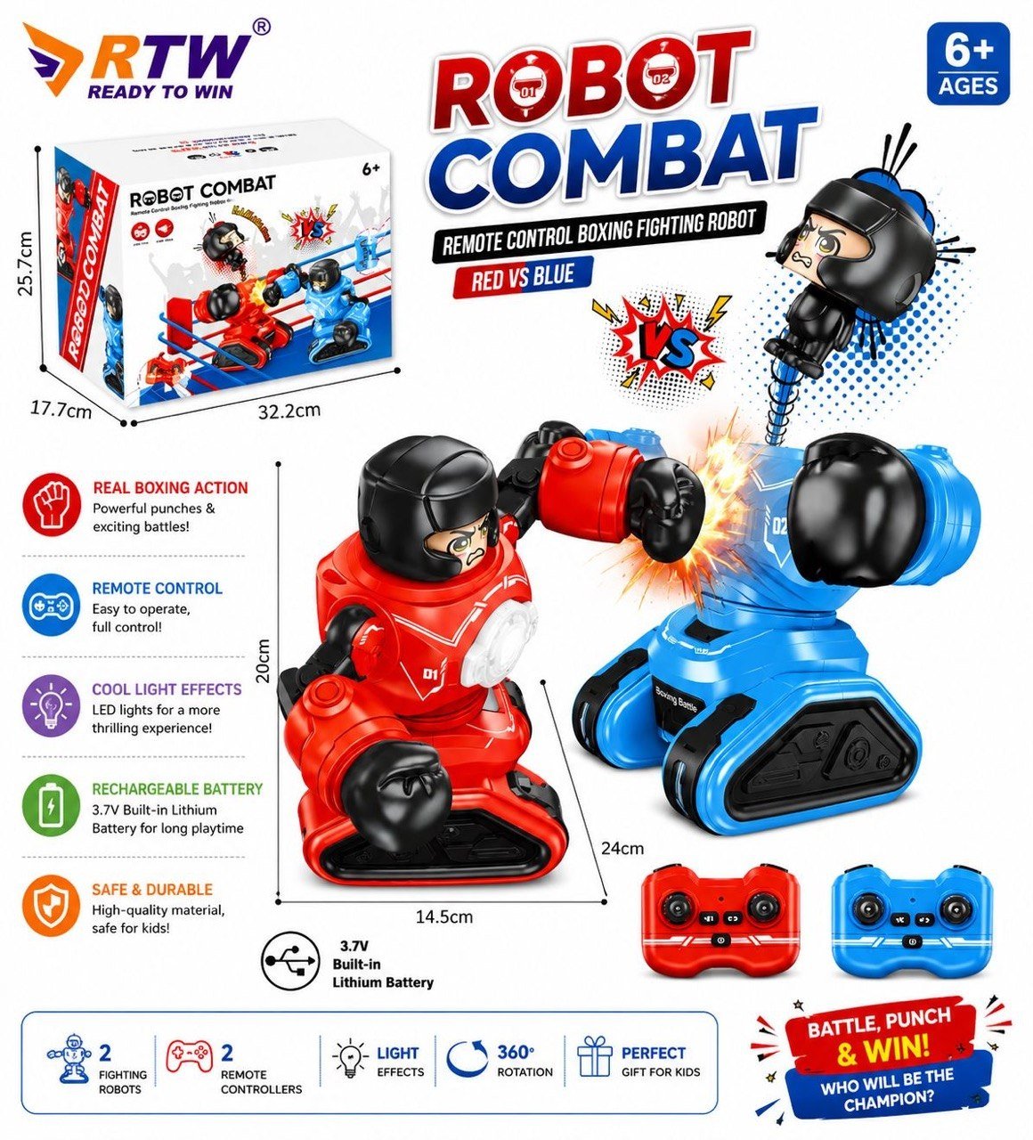 RC Robot Combat Boxing Robots (Red vs Blue)