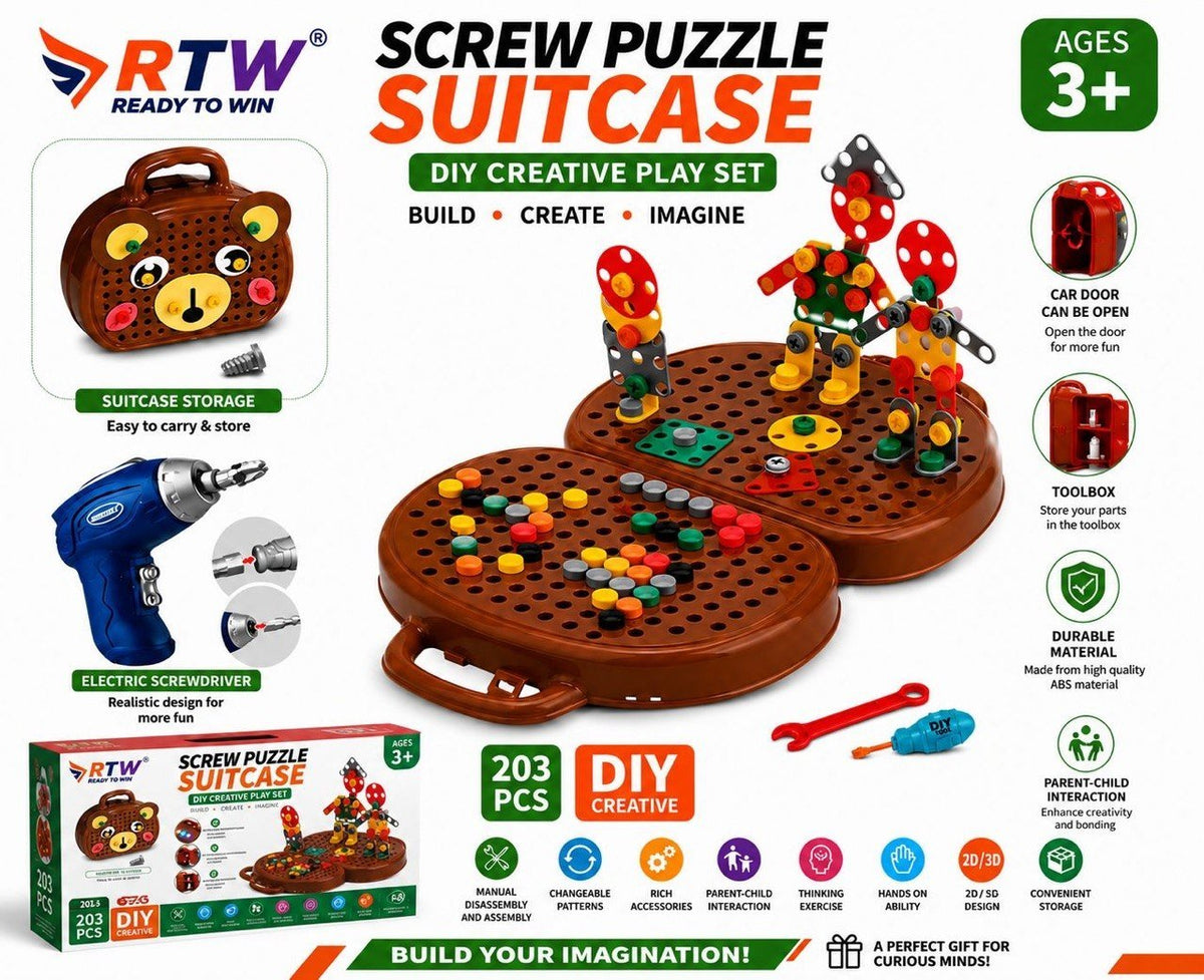 Screw Puzzle Suitcase DIY Creative Play Set (203 Pcs)