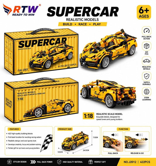1:18 Yellow Supercar Building Block Set