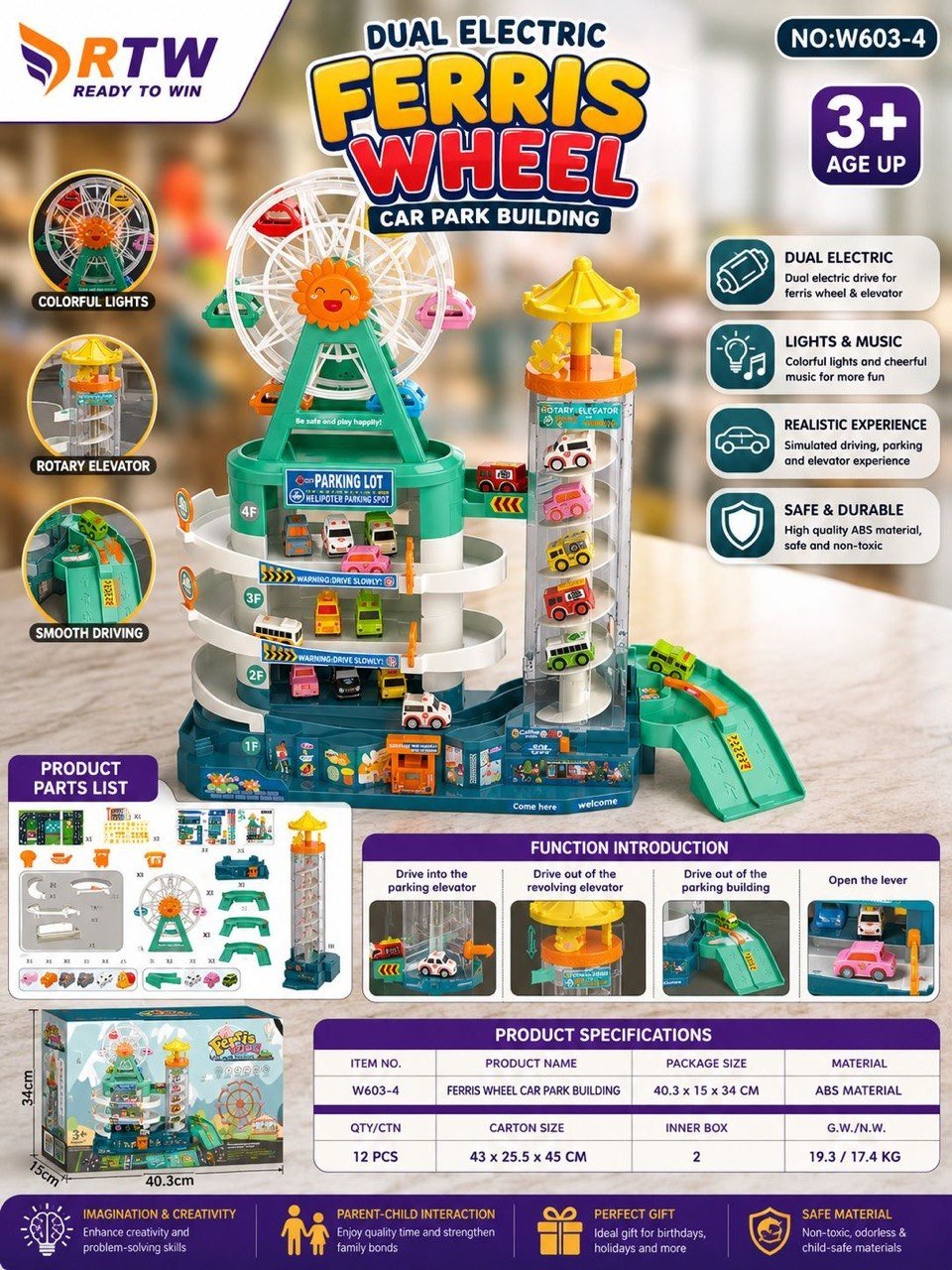 Dual Electric Ferris Wheel Car Park Building Set
