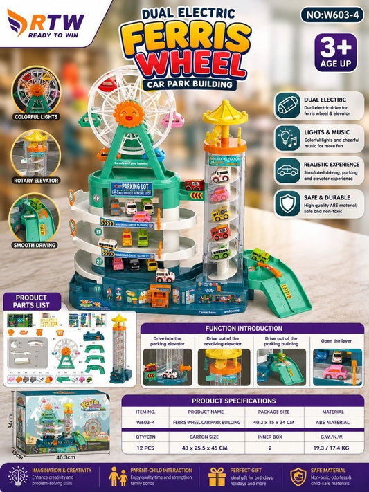 Dual Electric Ferris Wheel Car Park Building Set