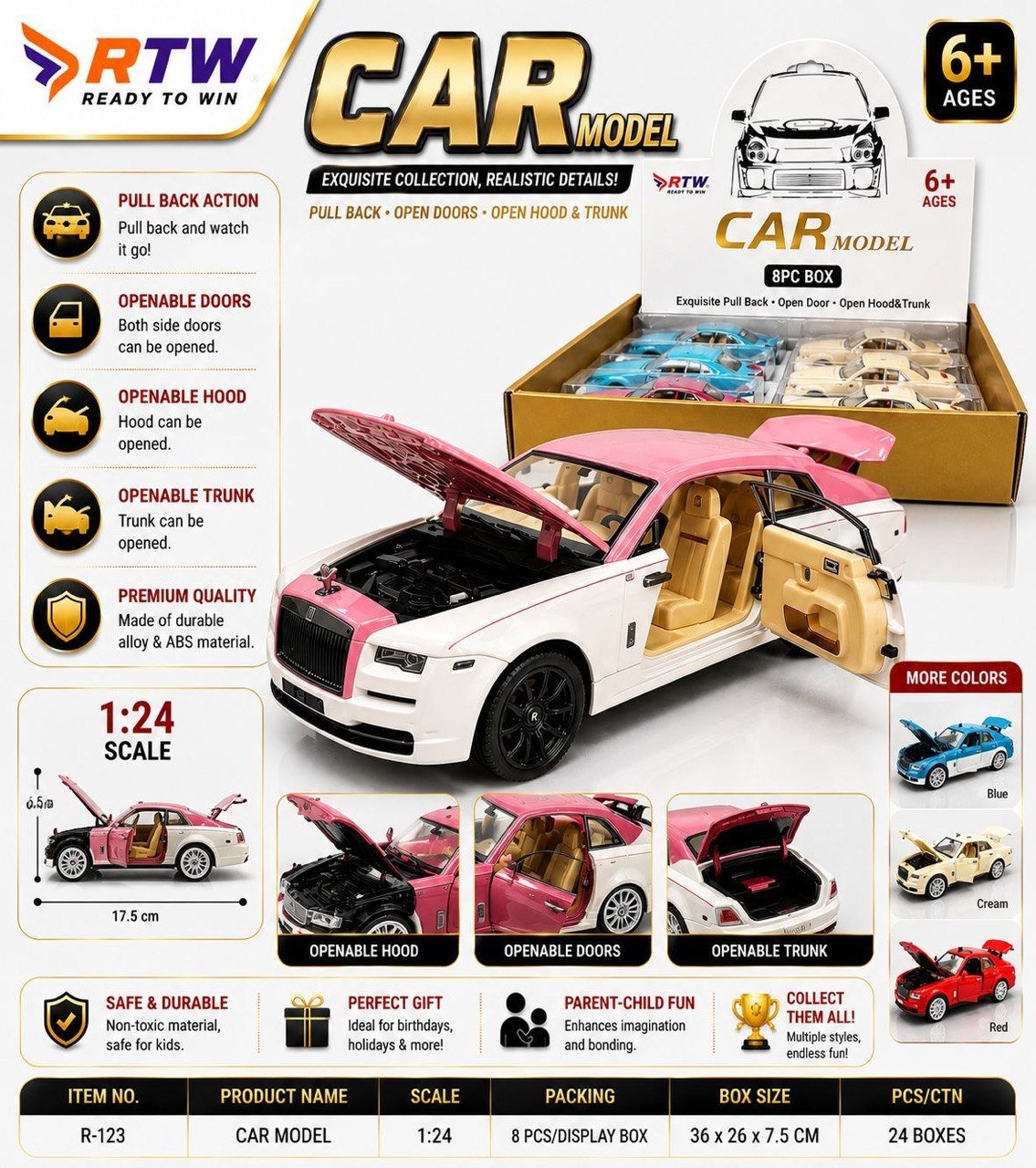 1:24 Die-Cast Rolls Royce Style Luxury Car Model