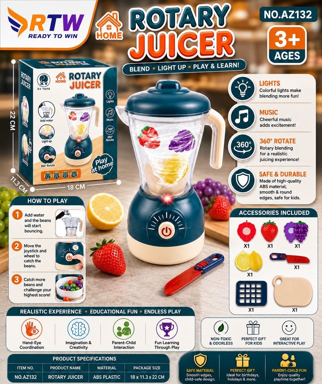 Rotary Juicer Kitchen Toy with Lights & Music