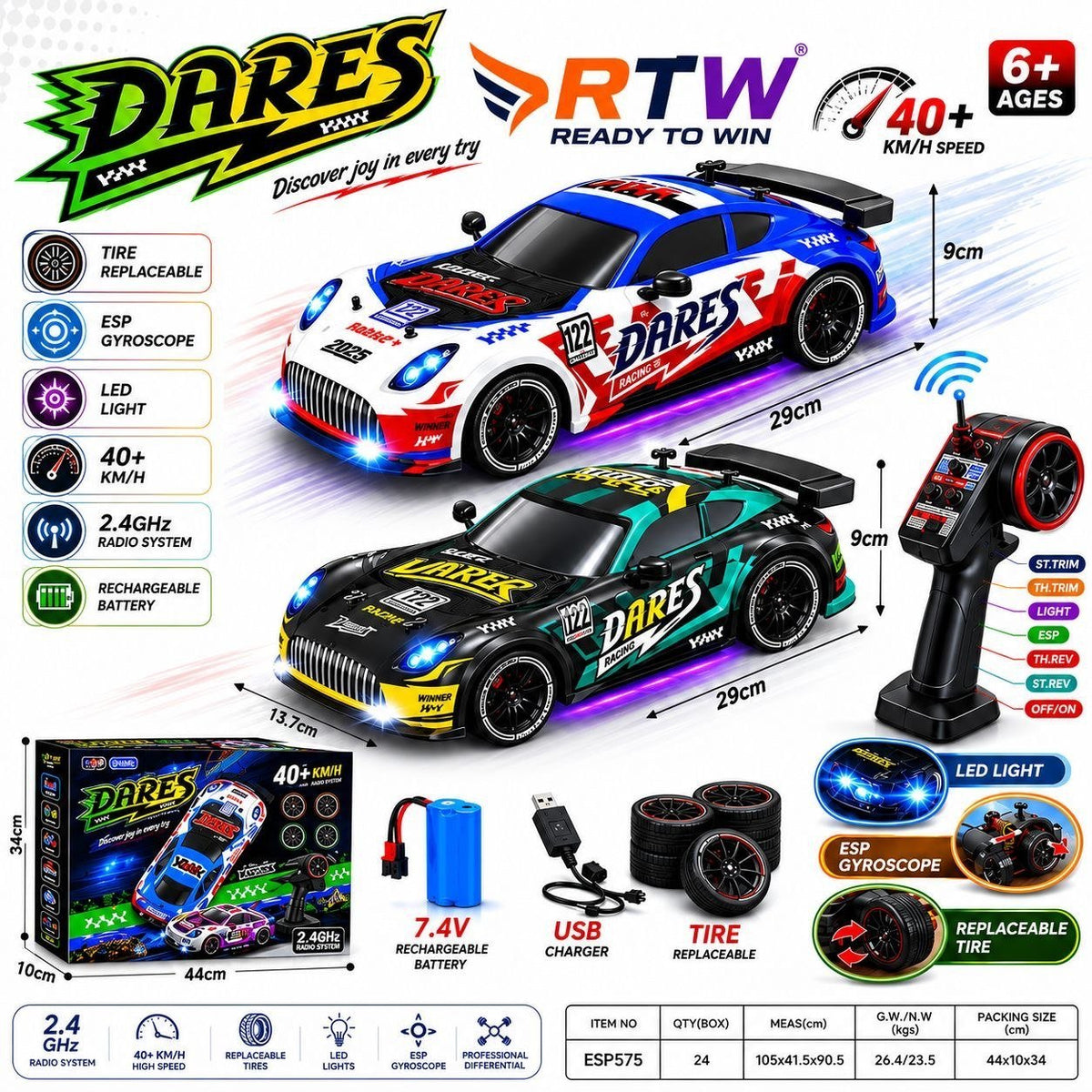 RC Dares High Speed Drift Car (40 km/h)