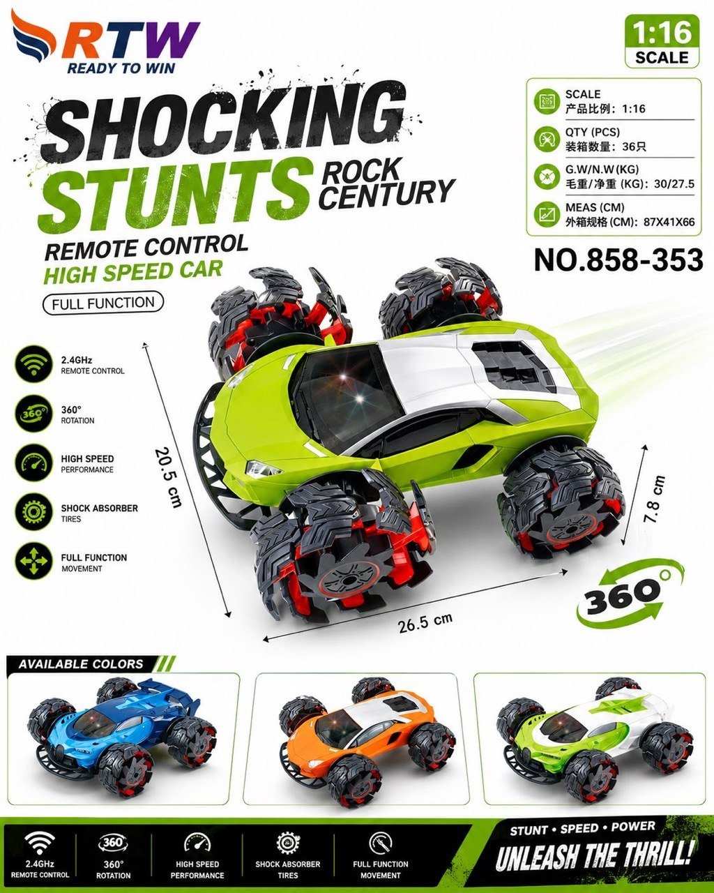 1:16 RC Shocking Stunts High Speed Car